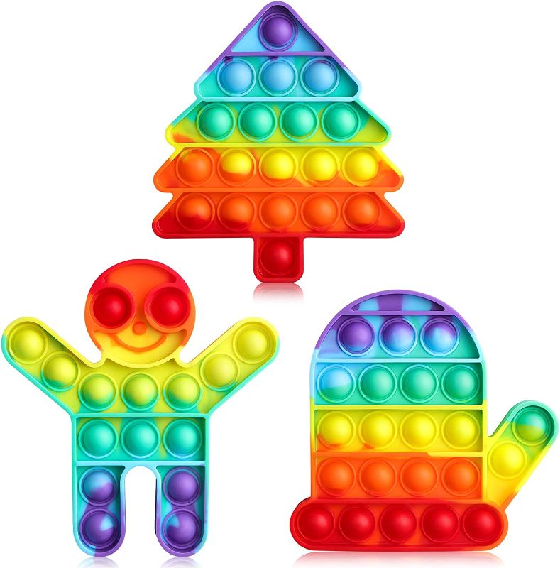 Photo 1 of Aemotoy 3Pcs Sensory Toys for Kids Adults Silicone Pop Rainbow Christmas Tree Glove Man Toy Set Stress Anxiety Relief Toys Birthday Gift for Autism ADD ADHD
