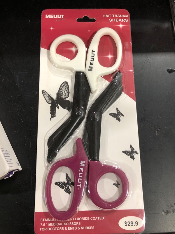 Photo 1 of MEUUT Medical Scissors Trauma Shears-7.5" Bandage Scissors, Fluoride -Coated Blades Nursing Scissors Surgical Grade Shears EMT Scissors for EMT Workers, Doctors & Nurses (Burgundy+White)