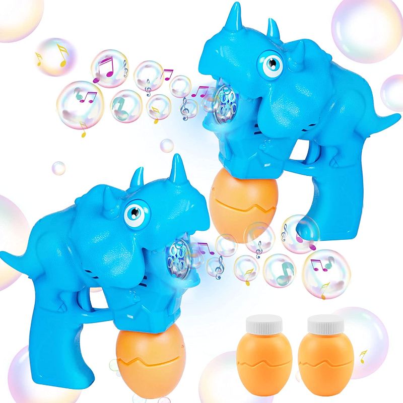 Photo 1 of Lulu Home Bubble Gun for Kids, 2 Pack Battery Operated Dino Bubble Blower Gun with 2 Bottles of Bubble Solution, LED Lighted Hand Held Bubble Gun for Boys Girls Halloween Parties, Birthday Gift
