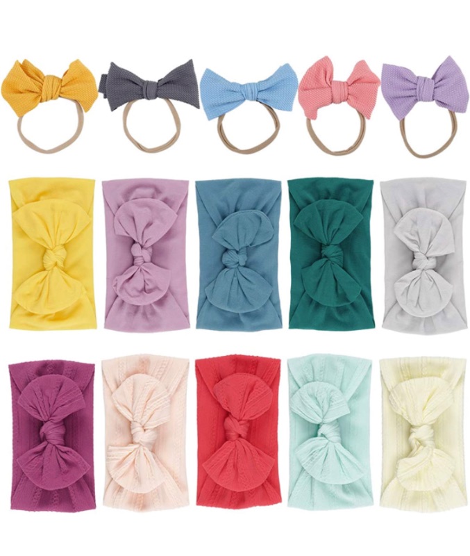 Photo 1 of QBSM Baby Headbands with Bows, Stretchy Nylon Bow Headband Head Wraps for Baby Girls Newborn Infants