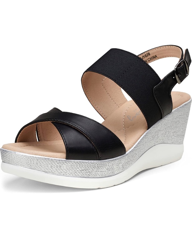 Photo 1 of Jeossy Women's Platform Sandal Black 26 Comfort Buckle Strap Casual Wide Width Summer Wedge 9.5