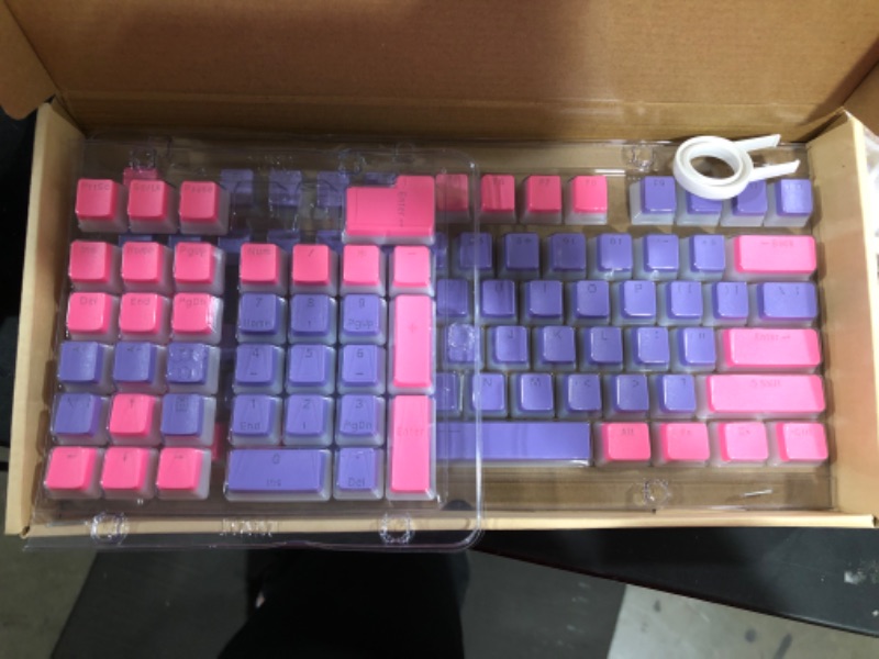 Photo 2 of USHOW Pudding Keycaps, OEM Profile Custom Keycap Set Double Shot PBT Keycaps Keyset for Mechanical Gaming Keyboard(Only Keycaps)(Pink+Purple)
