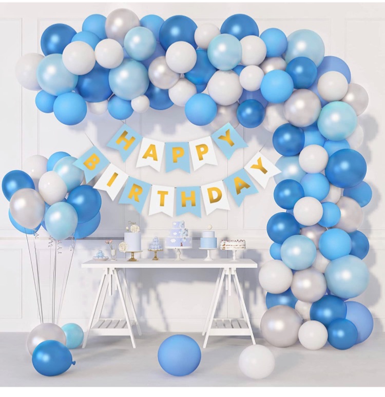 Photo 1 of 2 Ouddy Blue Balloons Arch Garland Kit, 119Pcs Birthday Navy Royal Blue Metallic Balloons for Boys Men Birthday Wedding Background Decorations, C-blue&white