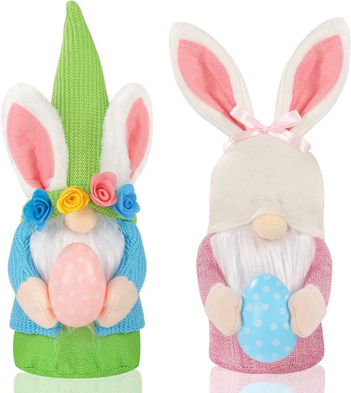 Photo 1 of 1TOMTE 2Pcs Lucky Bunny Egg Gnome Decorations, Rabbit Home Decor Handmade Scandinavian Plush Tomte Swedish Gnome Elf Doll for Gifts Spring Summer Party Strore Shelf Table Decorations Ornaments
	9.45"L x 9.45"W x 1.97"H