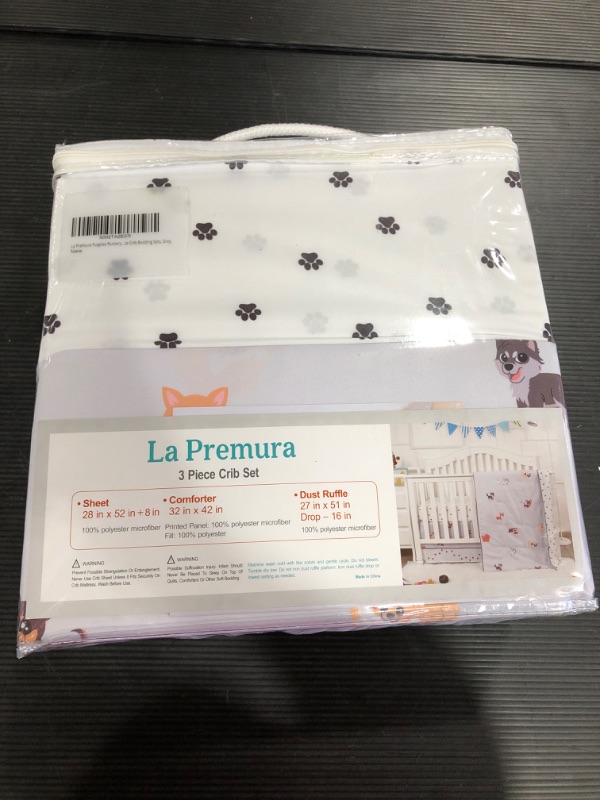 Photo 2 of La Premura Puppies Dogs Nursery Crib Bedding Set, 3 Piece Gender Neutral Standard Size Crib Bedding Sets, Grey
