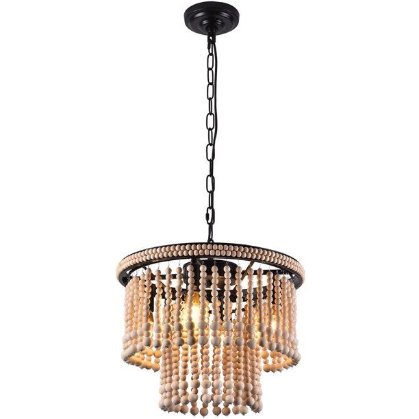 Photo 1 of Aohuada Wood Bead Chandelier Farmhouse Hanging Light Fixture for Dining Room Kitchen Living Room Without Light Source E12x4 15.7"(D) x 11.8"(H)
