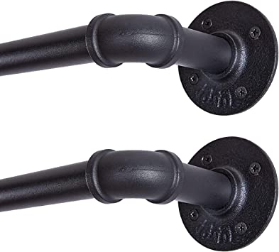 Photo 1 of 2 Pack 1 Inch Industrial Curtain Rods for Windows 48 to 84 Wrap Around Curtain Rod Set Rustic Curtain Rod Outdoor Curtain Rods Room Divider Curtain Rod (48"-86" Inch, Black)
