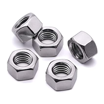 Photo 1 of 7/16-14 Stainless Steel Finished Hex Nut, 304 Stainless Steel 18-8 Hexagon Nut, Bright Finish, Full Thread, ASME B18.2.2, 20 of Pack
