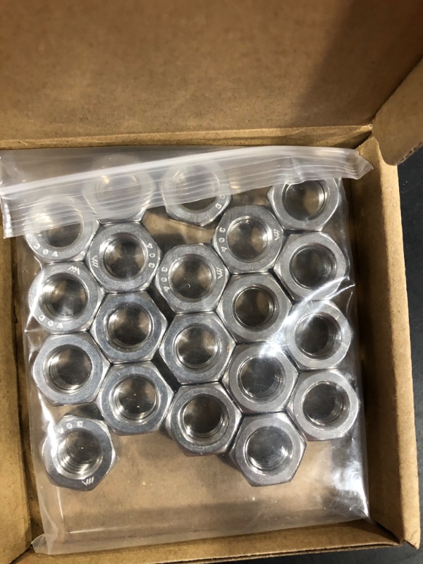 Photo 1 of 7/16-14 Stainless Steel Finished Hex Nut, 304 Stainless Steel 18-8 Hexagon Nut, Bright Finish, Full Thread, ASME B18.2.2, 20 of Pack
