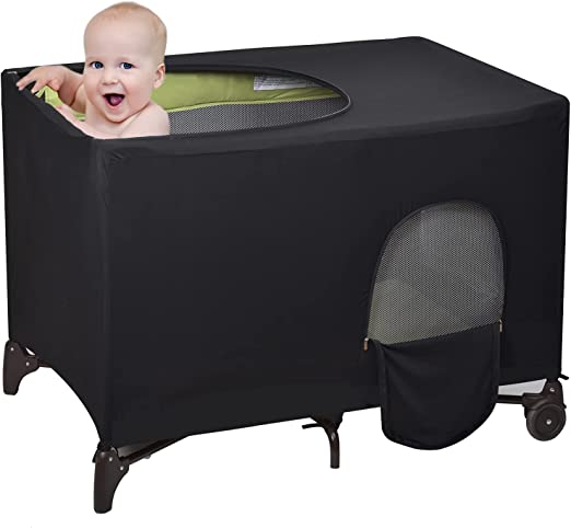 Photo 1 of Crib Tent Cover Stretchy Blackout Tent for Pack N Play, Breathable Baby Netting Cover/Tent for Portable Playard to Sleeping or Play (Black)
