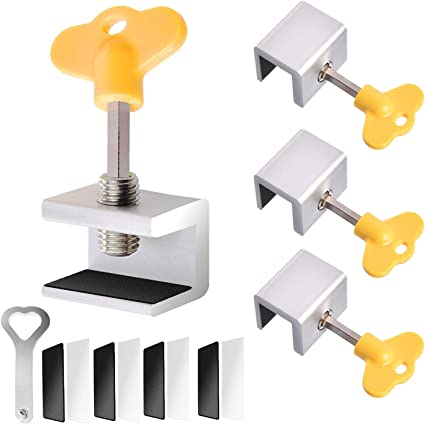 Photo 1 of 4 Sets Sliding Window Locks, Security Window Lock Aluminum with Key, Window Stoppers for Vertical & Horizontal Slide Door, Adjustable Security Locks, for Child Home Bedroom Double Hung Windows
