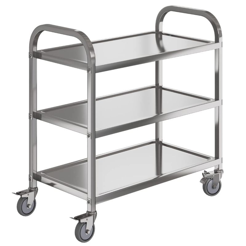 Photo 1 of Amarite 3 Shelf Stainless Steel cart,400 lbs,1MM Thick?Serving cart with Wheels, Household, Service Trolley,360°Rotation Storage Shelf with Locking Wheels 29.5*15.7*37.4'' L*W*H S.
