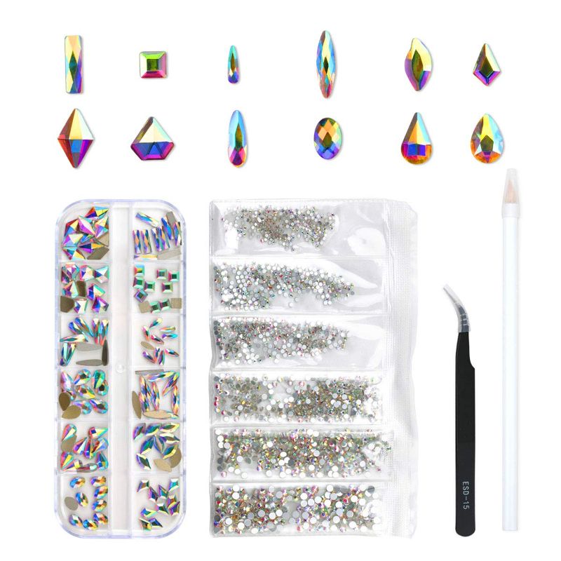 Photo 1 of 120 Pcs Multi Shapes Glass Crystal AB Rhinestones For Nail Art Craft, Mix 12 Style FlatBack Crystals 3D Decorations Flat Back Stones Gems Set (120 pcs Crystals+1728 pcs rhinestones)
