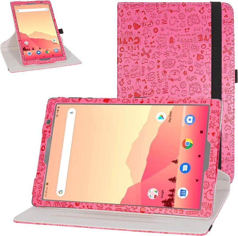 Photo 1 of Bige for Vankyo MatrixPad S20 Rotating Case,360 Degree Rotary Stand with Cute Pattern Cover for 10" Vankyo MatrixPad S20 Tablet/YUNTAB D107 10.1 inch Tablet PC,Rose Red
