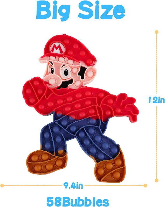 Photo 2 of Jumbo Pop Giant Fidget Pops Gifts for Boy Teens Kids, Its Figits Huge Extra Large Poop Mega Popet Big Size Poppers Push Bubble Hard Popsfidgetsit Sensory Toys Ideas Valentine Super Cute Mario
