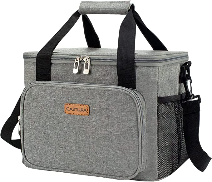 Photo 1 of Large Insulated Lunch Bag for Men Women Heavy Duty, Reusable Leakproof Soft Lunch Tote Bag for College Work Picnic Hiking Beach Fishing Grey (15L)
