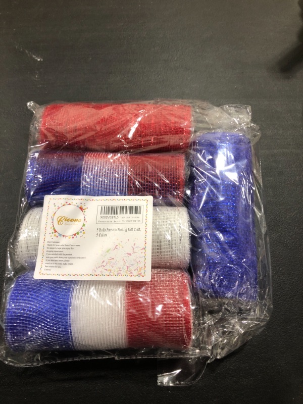 Photo 1 of 5 Rolls Patriotic Mesh Metallic Foil Ribbon Red White Blue Mesh Rolls 4th of July Poly Mesh Ribbon Deco Metallic for DIY Patriotic Crafting Wreaths Party Decorations Wrapping Gift Craft, 5 Colors
