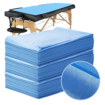 Photo 1 of 50 Pcs Disposable Bed Sheets, Spa Sheets Non woven Fabric Disposable Massage Sheets Portable Bed Sheets 31.5" x 71" for Beauty Salon, Hotels, Waxing, Salon Table (Blue)
