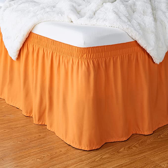 Photo 1 of Amazon Basics Lightweight Elegantly Styled Ruffled Bed Skirt, Three Sided Wrap Around with Easy Fit Elastic, 16" Drop- Twin/TwinXL, Orange
