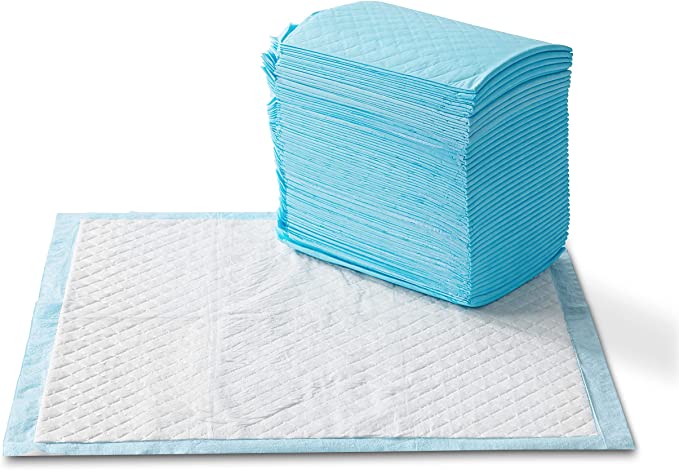 Photo 1 of Amazon Basics Dog and Puppy Pee Pads with Leak-Proof Quick-Dry Design for Potty Training, Heavy Duty Absorbency, Regular Size, 24 x 23 Inches - Pack of 80
