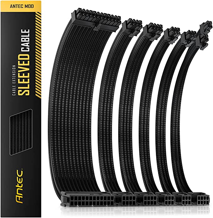 Photo 1 of Antec Sleeved Cable - Power Supply Cable Extension Kit with Extra-Sleeved 24 PIN 8PIN 6PIN 4+4 PIN with Combs- Black (11.8inch/30cm)
