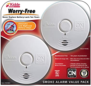 Photo 1 of Kidde 10 Year Worry-Free Smoke Detector, Lithium Battery Powered with Photoelectric Sensor, Smoke Alarm, 2-Pack
