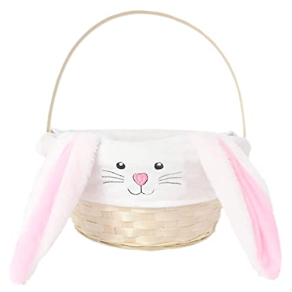 Photo 1 of Easter Baskets for Kids with Bunny Inner Plush Lining - Bamboo Easter Basket with Handle for Girls Easter Bucket for Eggs Stuffers Gift Eggs Hunt Game Party
