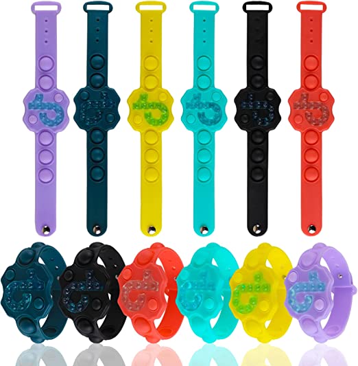 Photo 1 of 6 Packs Bracelet Pop Poppers Set for Kids Girls Boys Prizes,Stress Anxiety Reliever Sensory Toys Bulk Adjustable Wristband Stuffers Party Favors
