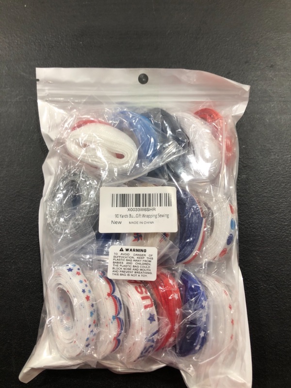 Photo 2 of 18 Rolls 90 Yards Bulk Patriotic Ribbons Red White Blue Striped Printed Ribbons Assortment 3/8 Grosgrain Ribbon Satin Ribbons Glitter Ribbons Organza Ribbons for 4th of July Craft Gift Wrapping Sewing
