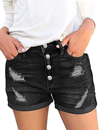 Photo 1 of BTFBM Women High Waisted Rise Short Jean Summer Soft Comfy Stretchy Button Ripped Frayed Distressed Casual Denim Shorts SIZE XS