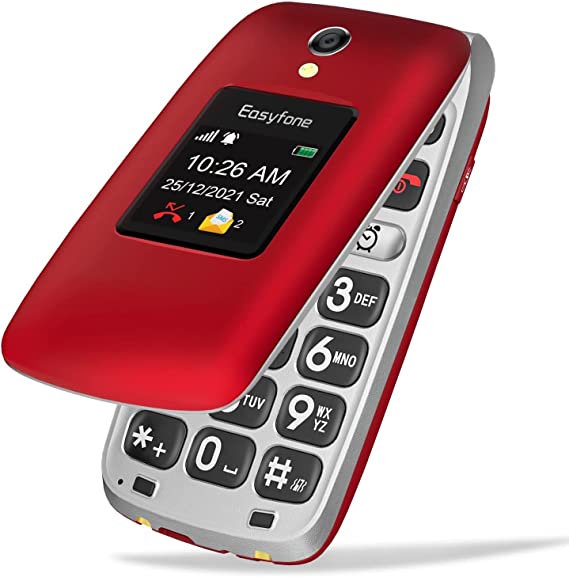 Photo 1 of Easyfone Prime-A1 Pro 4G Unlocked Senior Flip Cell Phone, Easy-to-Use Big Button Hearing Aids Compatible Flip Mobile Phone with SOS Button, GPS and Charging Dock (Red)