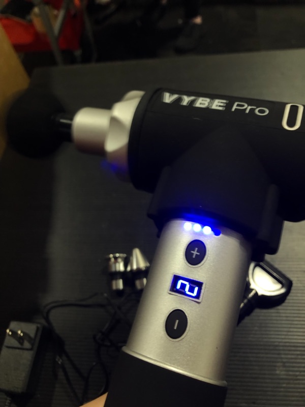 Photo 2 of Vybe Pro Muscle Massage Gun for Athletes - 9 Speeds, 8 Attachments - Powerful Handheld Deep Tissue Percussion Massager for Body, Back, Shoulder Pain - Quiet Portable Electric Therapy Fascia Gun