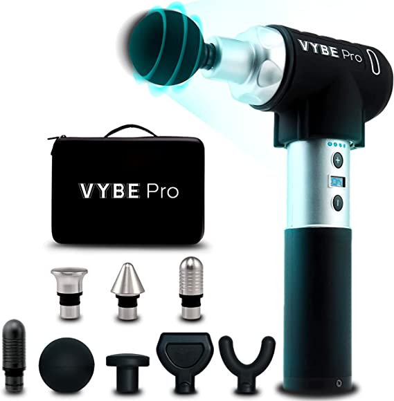 Photo 1 of Vybe Pro Muscle Massage Gun for Athletes - 9 Speeds, 8 Attachments - Powerful Handheld Deep Tissue Percussion Massager for Body, Back, Shoulder Pain - Quiet Portable Electric Therapy Fascia Gun