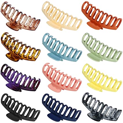 Photo 1 of 12 Color Large Matte Hair Claw Clips - 4.3 Inch Nonslip Big hair clamps, Perfect Jaw Hair Accessories for Women Thick Hair