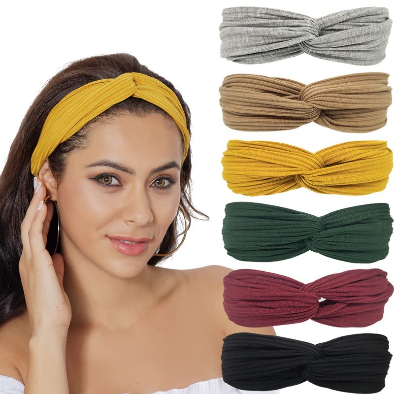 Photo 1 of RINCO Headbands for Women, Casual Boho Stretchy Hair Bands for Girls Yoga Workout Non Slip Sweat Vintage Hair Accessories,6 Packs