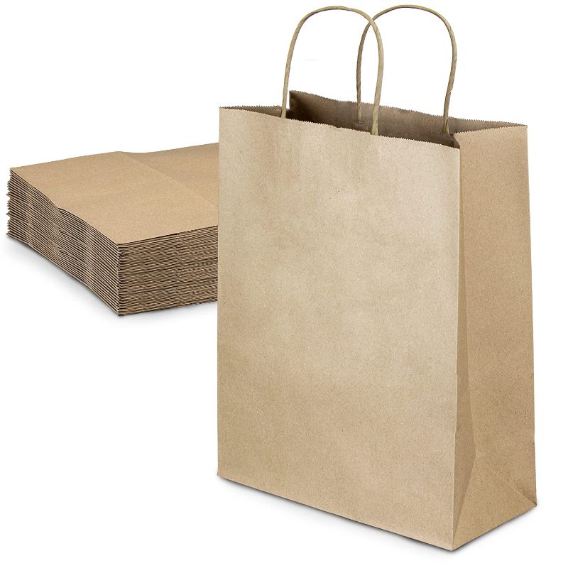 Photo 1 of [25 Pack] Heavy Duty Kraft Paper Bags with Handles 13 x 10 x 5" 12 LB Twisted Rope Retail Shopping Gift Durable Natural Brown Barrel Sack