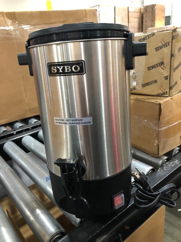 Photo 3 of SYBO SR-CP35C Commercial Grade Stainless Steel Percolate Coffee Maker Hot Water Urn 30-Cup Capacity for Catering, 3.5 L, Silver
