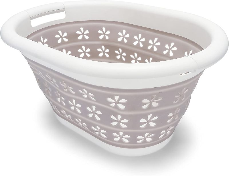 Photo 1 of Camco White/Taupe Collapsible Utility/Laundry Basket – Perfect for Homes, Boats, and RVs – Easy Grip Carrying Handles - Foldable for Compact Storage,small - 20"Lx10"H
