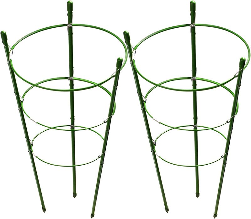 Photo 1 of 2 Pack Plant Support Cage Rust Resistant Garden Plant Support Ring Plant Stake Plant Support for Tomato, Trellis, Climbing Plant, Flower, 17.7" High, 5.48"/6.18"/6.89" Inner Diameter