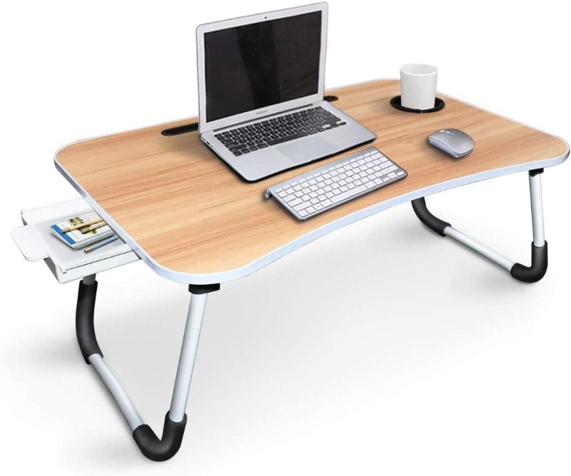 Photo 1 of Lap Desk, Yidax Foldable Laptop Bed Desk, Multi-Function Lap Table with Storage Drawer and Cup Slot, Bed Tray Table with Foldable Legs for Reading Book, Working on Bed/Couch/Sofa
