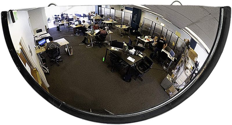 Photo 1 of 18” Acrylic Bubble Half Dome Mirror with Black Rim, Round Indoor Security Mirror for Driveway Safety Spots, Outdoor Warehouse Side View, Circular Wall Mirror for Office Use - Vision Metalizers (DPB1812)
