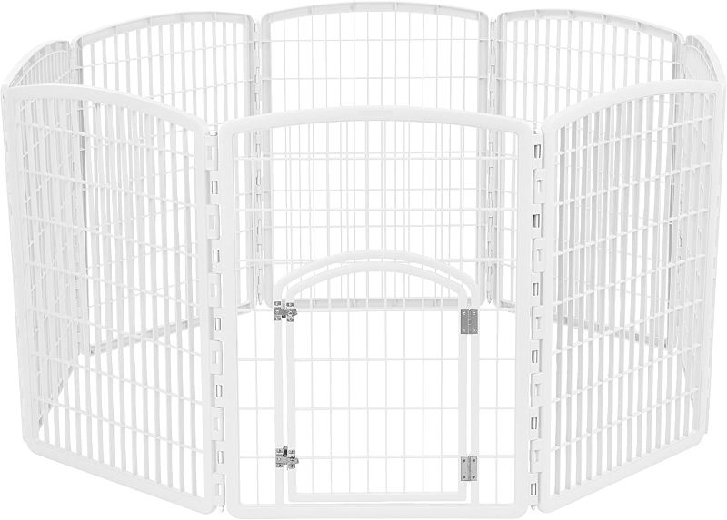 Photo 1 of "USE for PARTS" IRIS USA Dog Playpen, Exercise Pet Playpen with Door, 8-Panel, 34" H, White
