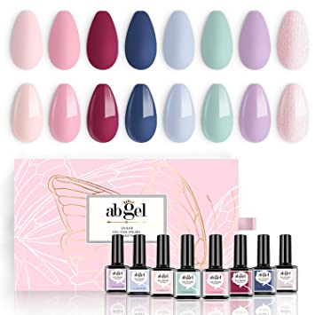 Photo 1 of ab gel UV Gel Nail Polish Kit 8 Colors Gift Set,Natural Bare Collection Soak Off LED Lamp Nail Polish Set Classic Series Nail Art Color Purple Pastel Blue Green Red Nude Glitter Pink Manicure Kit