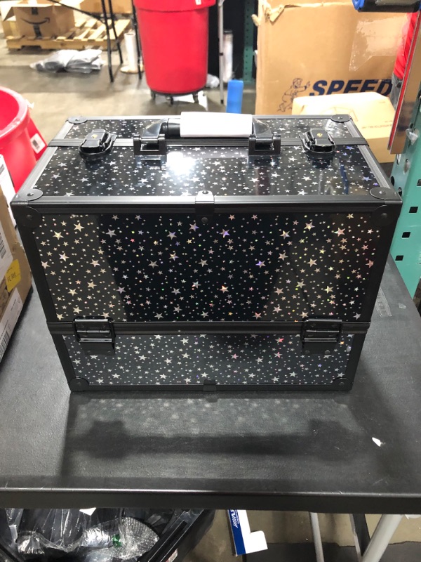 Photo 2 of Joligrace Makeup Case 6 Trays Large 14" x 8.5" x 11" Train Cases Cosmetic Organizer Storage Box - Star Pattern