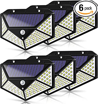 Photo 1 of Solar Lights Outdoor,6Pcs Solar Motion Sensor Lights 100 LED,Security Wall Night Light,IP65 Waterproof Wireless Lights with 3 Switch Modes for Yard,Stairs,Garage,Fence,Porch(6 Pack)