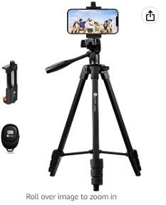 Photo 1 of HPUSN Phone Tripod 55-inch Extendable and Lightweight Aluminum Tripod Stand Cell Phone Mount Holder, Wireless Remote, Portable Travel Tripod for Photography, Video Recording, Vlogging
