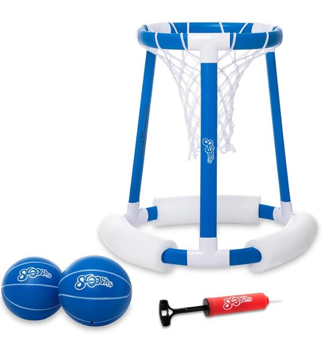 Photo 1 of Floating Pool Basketball Hoop Game for Swimming Pool | Includes Hoop, 2 Balls and Pump,Inflatable Basketball Hoop Water Basketball Game Pool Toys for Kids and Adults (Blue)
