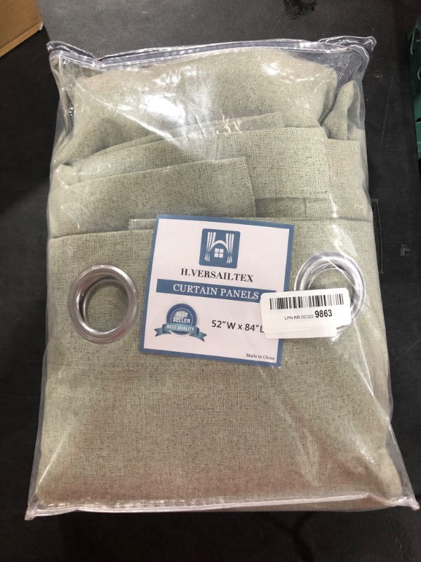 Photo 1 of 100% Blackout Linen Curtains 84 inches Long Thermal Curtains for Living Room Textured Burlap Curtains with Double Face Linen Grommet Soundproof Bedroom Curtains 52 x 84 Inch, 2 Panels - Sage
