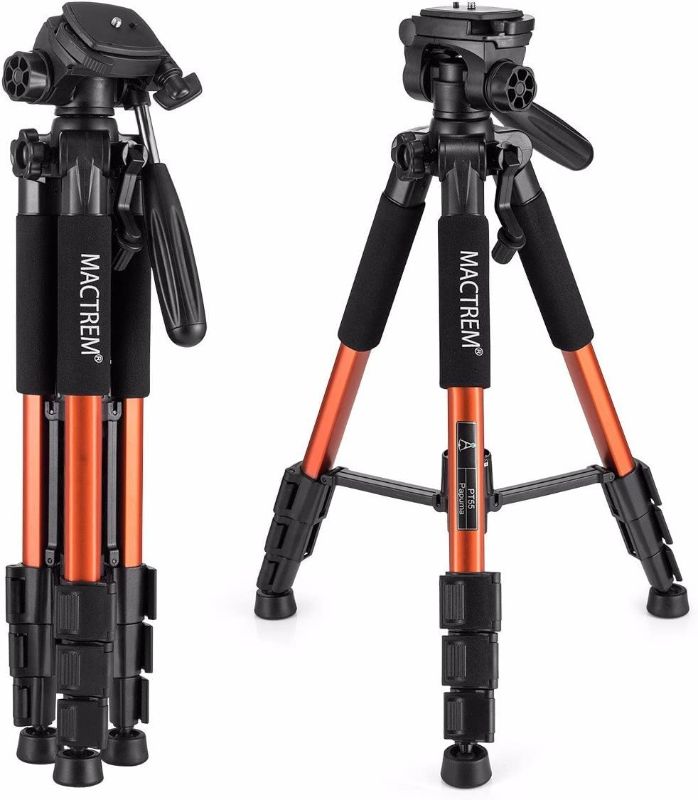 Photo 1 of Mactrem PT55 Travel Camera Tripod Lightweight Aluminum for DSLR SLR Canon Nikon Sony Olympus DV with Carry Bag -11 lbs(5kg) Load (Orange)