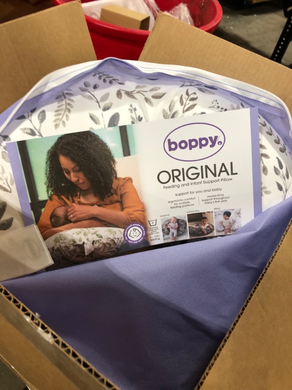 Photo 2 of Boppy Nursing Pillow and Positioner—Original | Gray Taupe Watercolor Leaves | Breastfeeding, Bottle Feeding, Baby Support | with Removable Cotton Blend Cover | Awake-Time Support